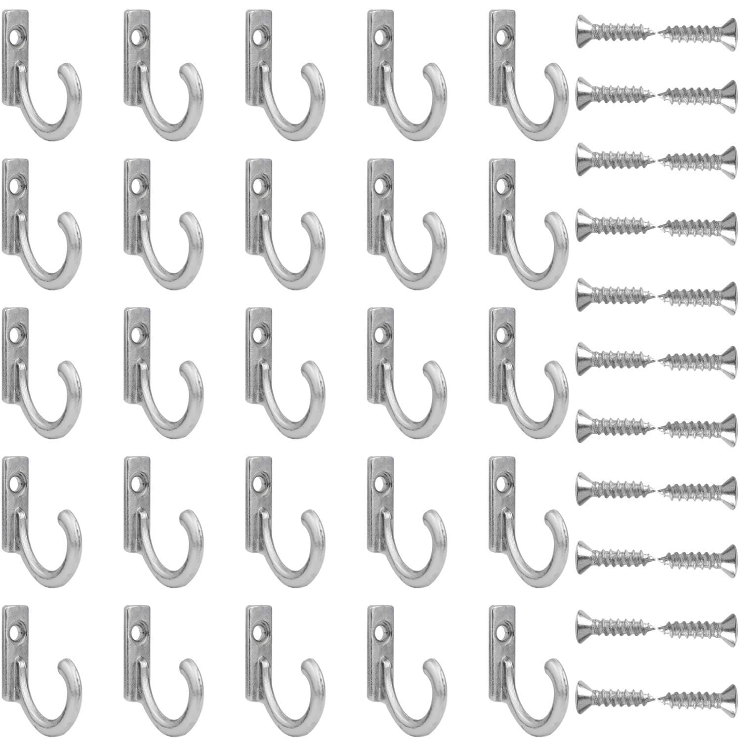 Umsole 30 Sets Wall Mounted Hook Hangers Metal Hook Single Hook Robe Hook with Screws for Hanging Coat Key Hat Jewelry (Silver)
