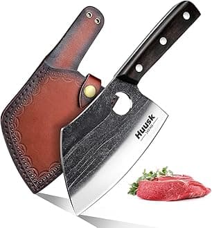 Huusk Knives, Viking Boning Knives for Meat Cutting, Small Ulu knife, Caveman Ultimo Knives Hand Forged Full Tang Knife for Kitchen or Camping Christmas Gift for Men and Women