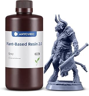 ANYCUBIC 3D Printer Resin 2.0, 405nm Plant-Based Rapid Resin 2.0, Low Odor, Photopolymer Resin for LCD 3D Printing,1kg Grey