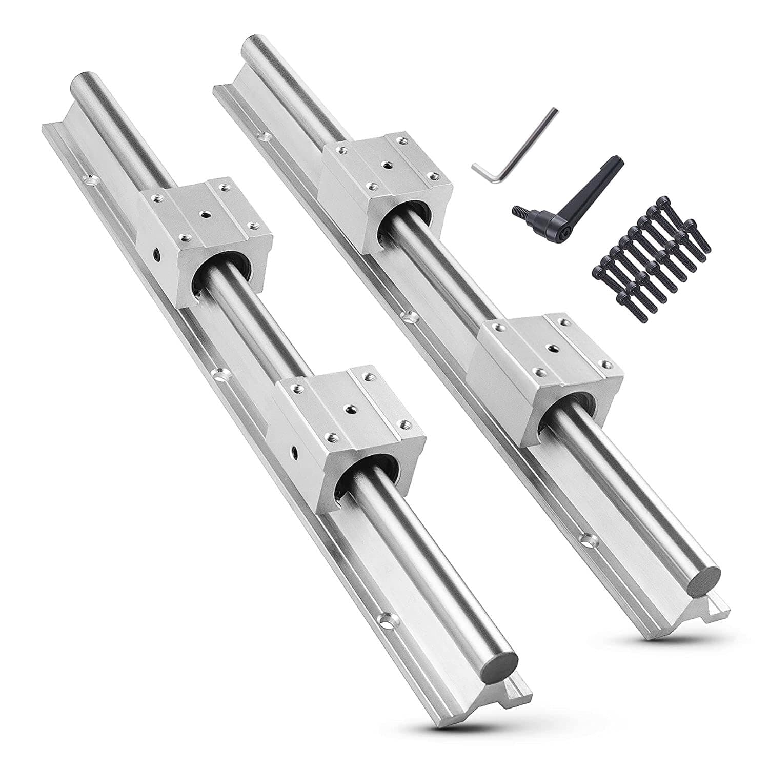 SBR20-500mm Linear Rail Linear Rails and Bearings Kit 2Pcs SBR20 500mm Long Fully Supported Shaft Guide with 4Pcs SBR20UU Linear Bearing Slide Block Linear Guide for CNC Equipments