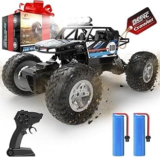 DEERC DE45 1:14 Remote Control Truck, RC Car Toy Rock Crawler, 4WD Off Road Monster Truck with Metal Shell Dual Motors LED Headlight 90 Min Play
