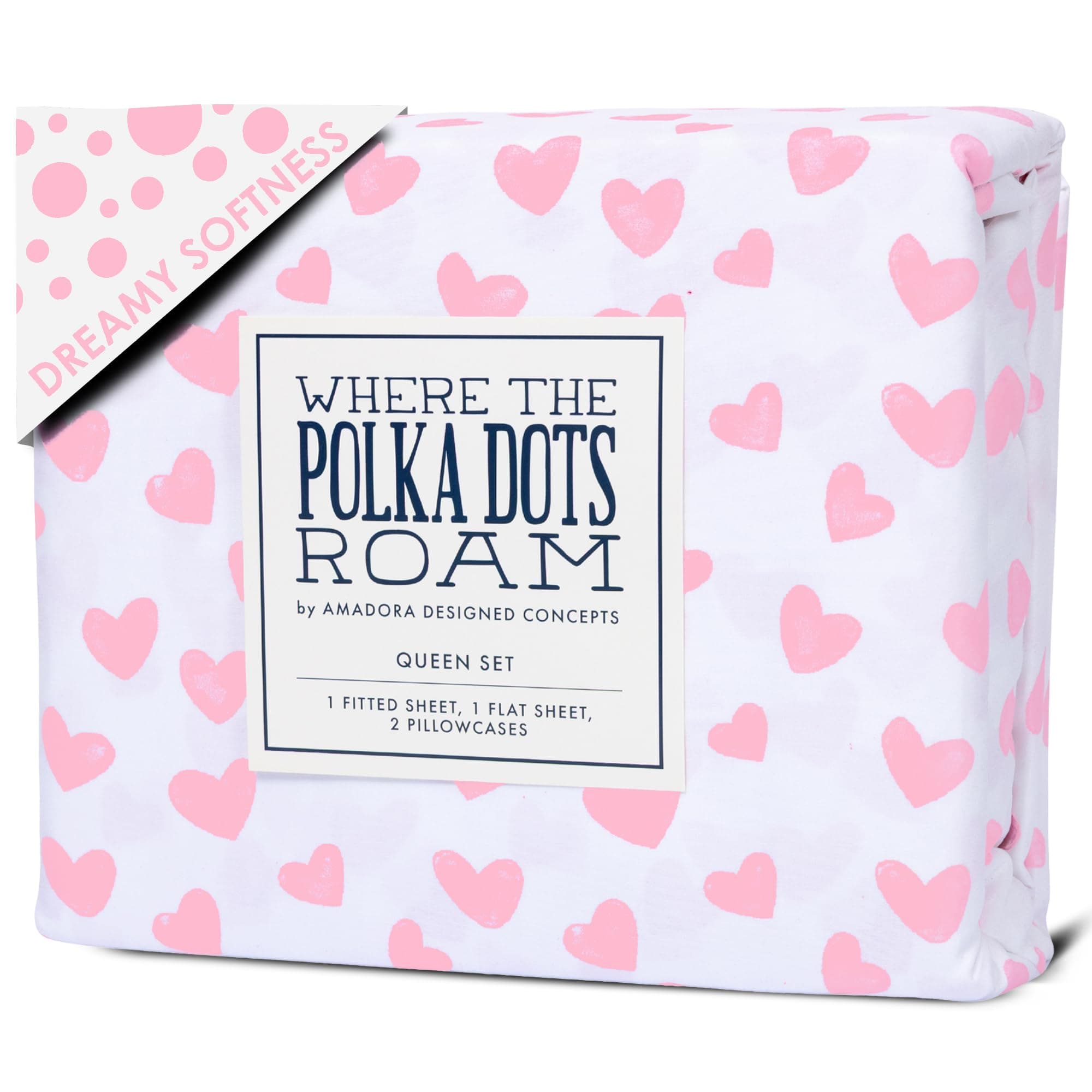 Pink Heart Sheets Twin Bedding Set - Super Soft 3 Piece Heart Bed Sheets for Girls with Fitted Sheet, Flat Sheet & Pillowcase - Cute Pink Heart Bedding & Room Décor for Kids & Teens