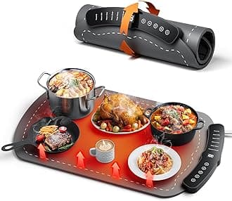 Warming Mat for Food, Fast Full Surface Graphene Electric Warming Tray, Foldable and Portable Food Warmer, 7 Temperature Settings and 1-4 Hour Adjustable Timer, for Parties, Gifts for Mom(Dark Grey)