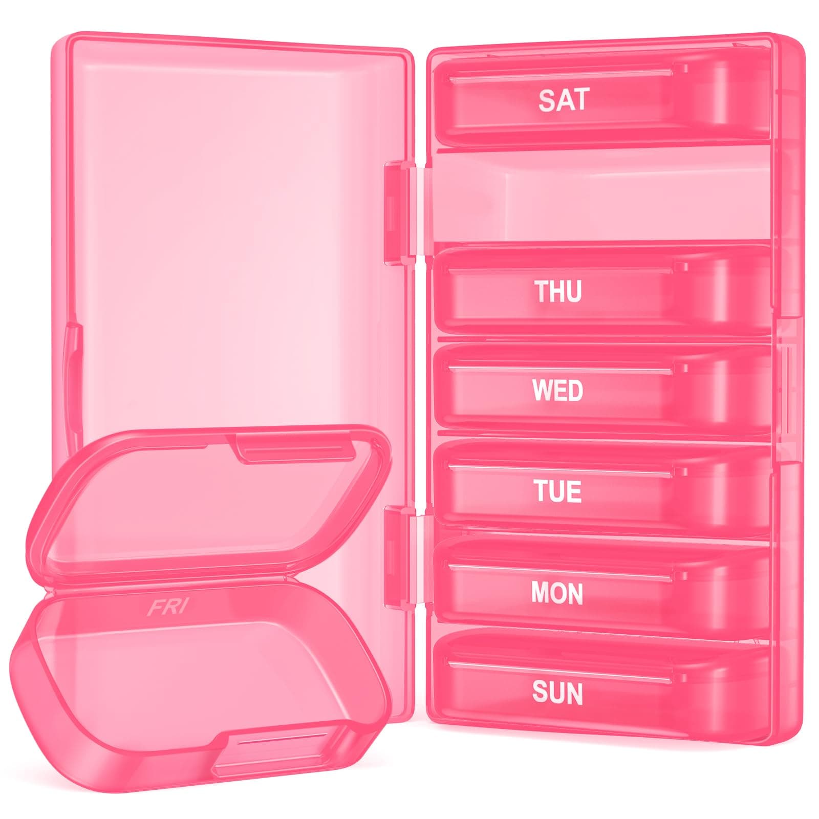 AMOOS Enlarged Weekly Pill Organizer, 7 Day Pill Box Cases Easy to Open, BPA-Free Medicine Organizer with 7 Inner Separate Pill Container for Vitamins, Fish Oils, Supplements