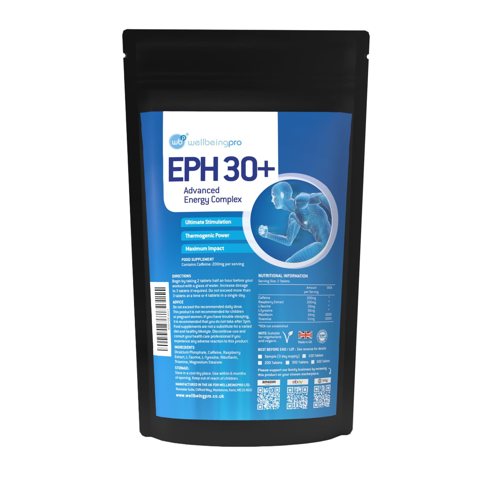 Eph30+ Advanced Energy Complex - Super Strength Keto Diet & Weight Loss Tablets - Vegan & Letterbox-Friendly Packaging - GMP Certified UK Made Supplement - 100 Tablets