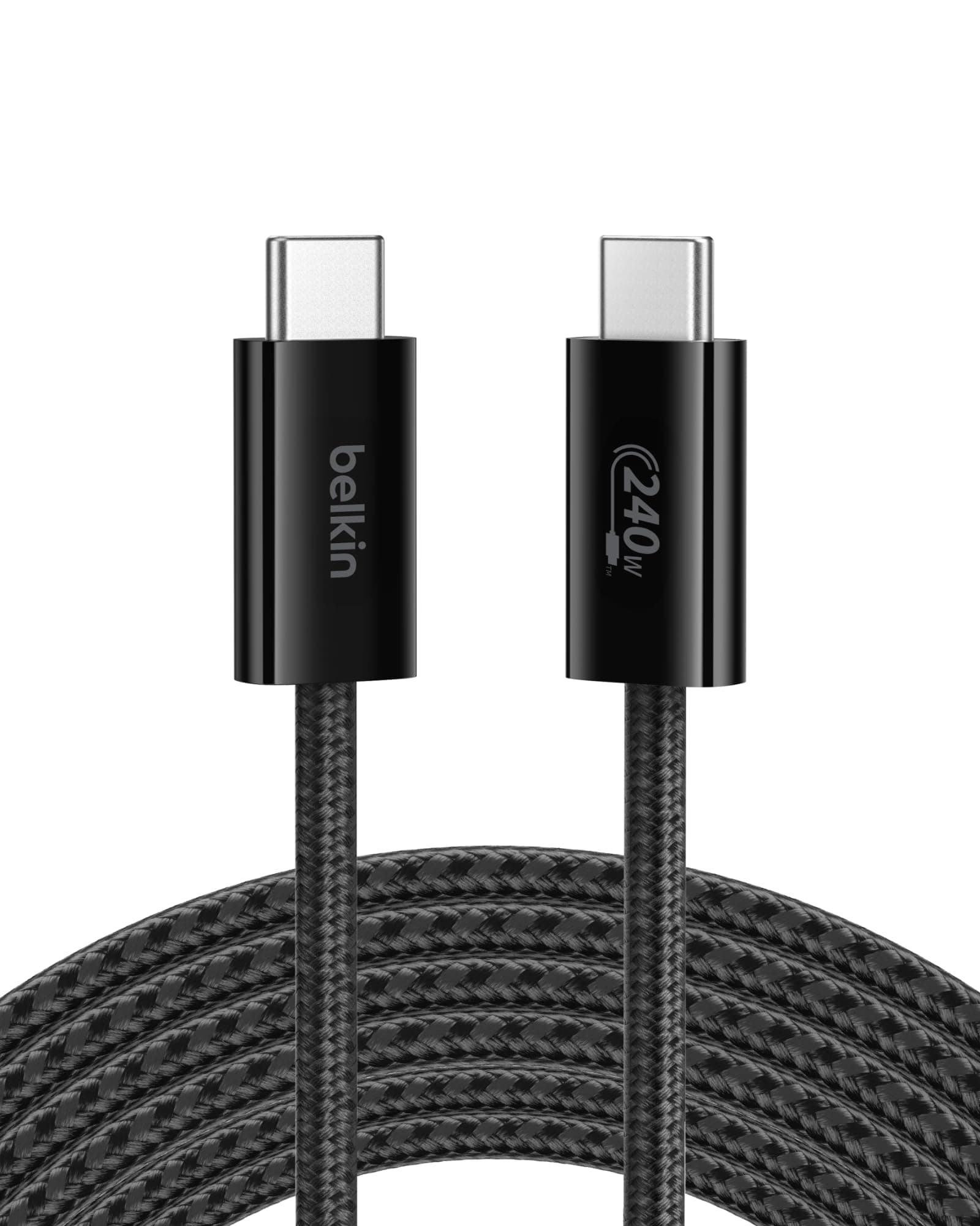 Belkin USB C to USB C Cable, 9.9ft, 240W - Type C Charger, iPhone Charger Cord, Soft, Braided, Flexible for iPhone 17, Galaxy S25, Pixel 10, MacBook, Chromebook, iPad Pro, Switch Steam Deck – Black