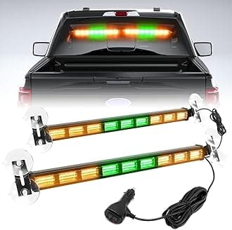 BooYu [Upgraded Switchable 4 Colors Emergency Strobe Traffic Advisor Light Bar 162 LED Windshield 2 in 1 Visor Safety Warning Hazard Flashing Lights for Firefighter Police Truck Vehicle (Amber/Green)