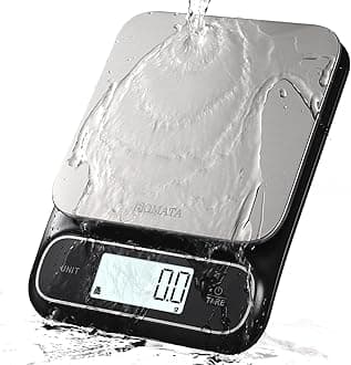 BOMATA Waterproof IPX6 Kitchen Scale, 0.1 g/0.01 oz High Precision, 5 kg/11 lb, Digital Scale with Backlight, Stainless Steel Weighing Platform, for Food, Cooking, Weight Loss.. B619, Black&Grey