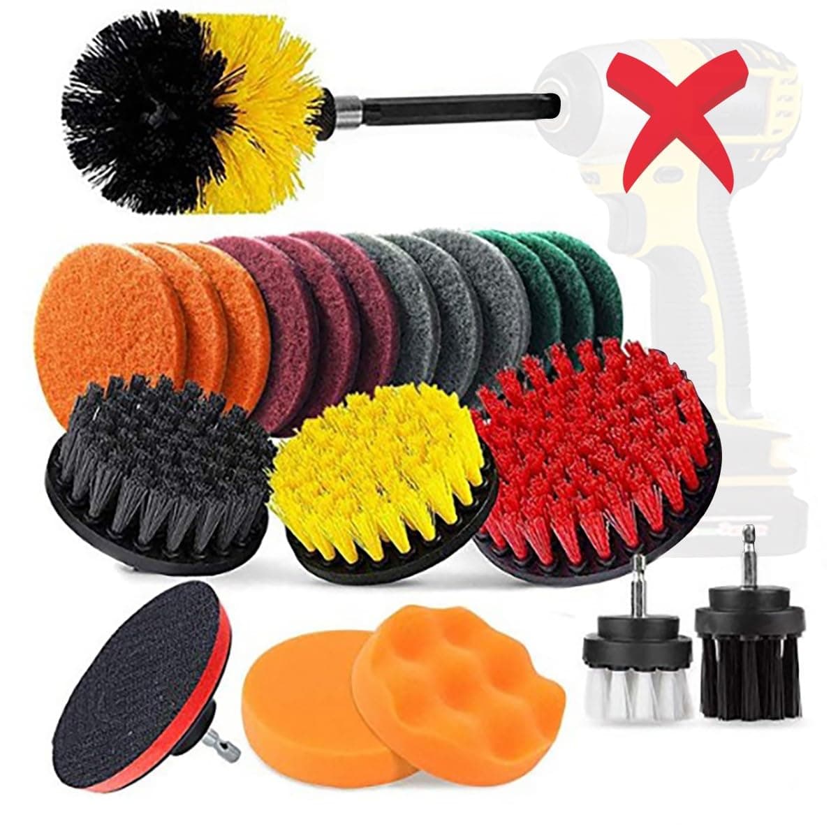 Drill Brush Attachments Set 22 Pack, Scrub Pads & Sponge, Power Scrubber Brush with Extend Long Attachment All Purpose Cleaning Kit for Grout Tiles Sinks Bathtub, Bathroom Kitchen & Auto