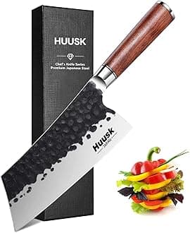 Huusk Cleaver Knife, 7" Japanese Professional Kitchen Knife, High Carbon Steel Sharp Chef Knives for Meat and Vegetable Chopping Knives with Ergonomic Rosewood Handle, Gift Idea for Men and Women