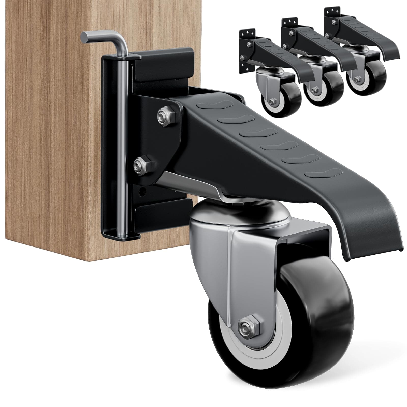 DOZAWA Retractable Workbench Casters with Quick-Release Caster Plate Set (4PK) 600lb Load Capacity, 2 Mounting Options