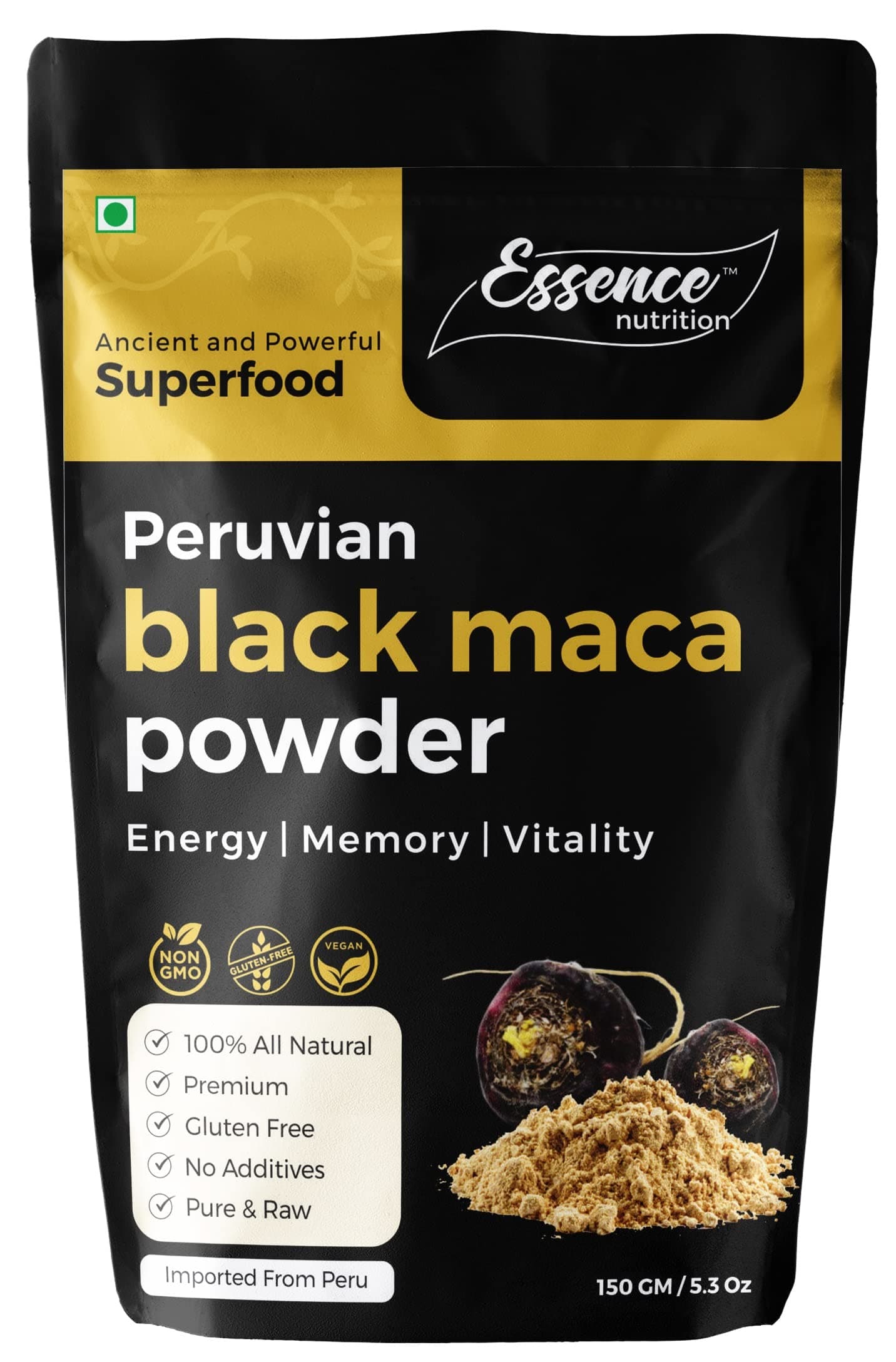 Original Black Maca Root Powder (150gm) - Pure & Effective Maca for Workout, Stamina & Strength | Imported from Peru - Use as a Maca Coffee For Men