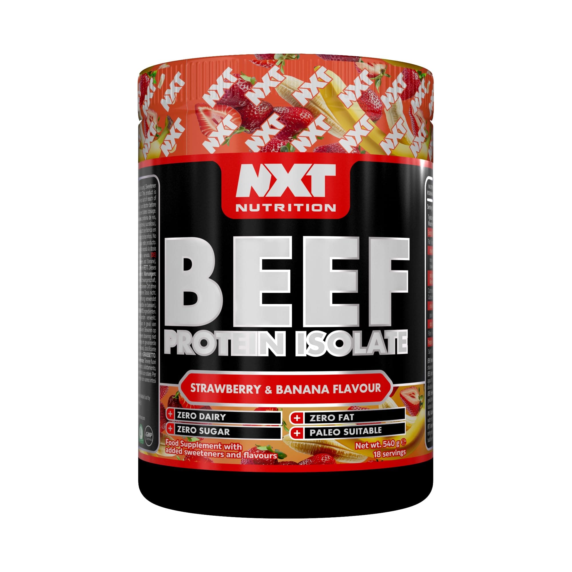 NXT Beef Protein Isolate 540g - High Protein Powder in Natural Amino Acids - Paleo, Keto Friendly - Dairy and Gluten Free - 540g - Strawberry & Banana