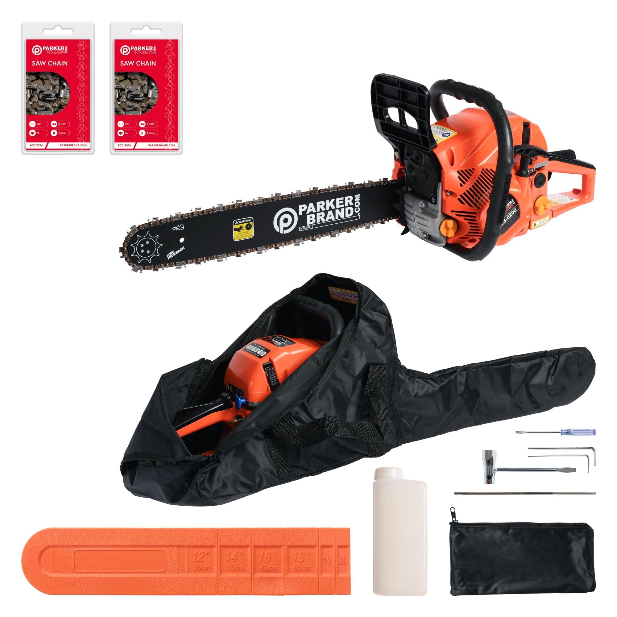 62cc Petrol Chainsaw - 20” Bar & 2 x Chains + More