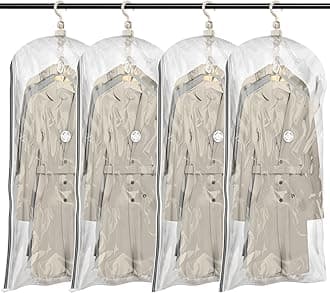 TAILI Hanging Vacuum Space Saver Bags for Clothes, 4 Pack Long 53x27.6 inches, Vacuum Seal Storage Bag Clothing Bags for Suits, Dress Coats or Jackets, Closet Organizer and Storage