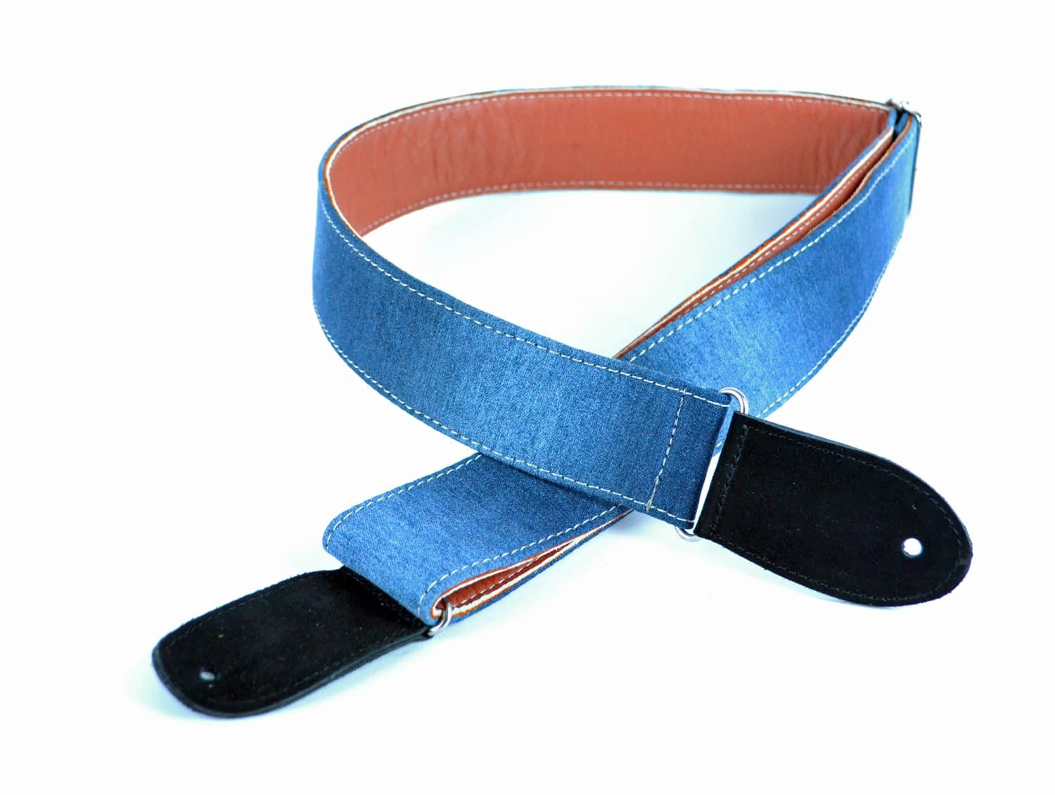 Pete Schmidt Handcrafted Peruvian Guitar Strap - Blue Washed Denim - Leather Backing