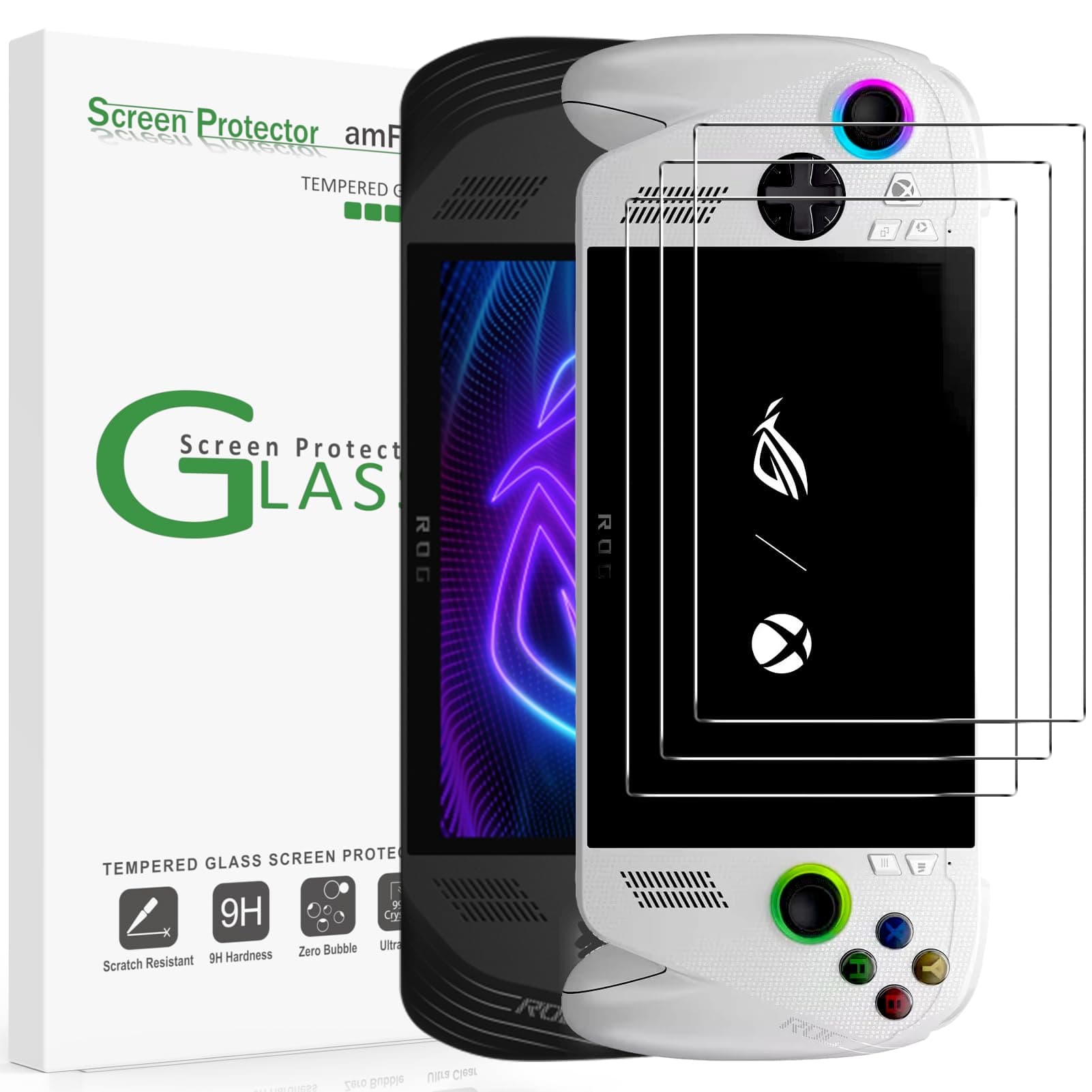 amFilm 3 Pack Screen Protector for ASUS ROG Xbox Ally X/ROG Xbox Ally 2025 / ROG Ally X 2024 / ROG Ally 2023 7'' | 9H+ Tempered Glass | Military-Grade Drop Protection | Easy Installation | HD Clear