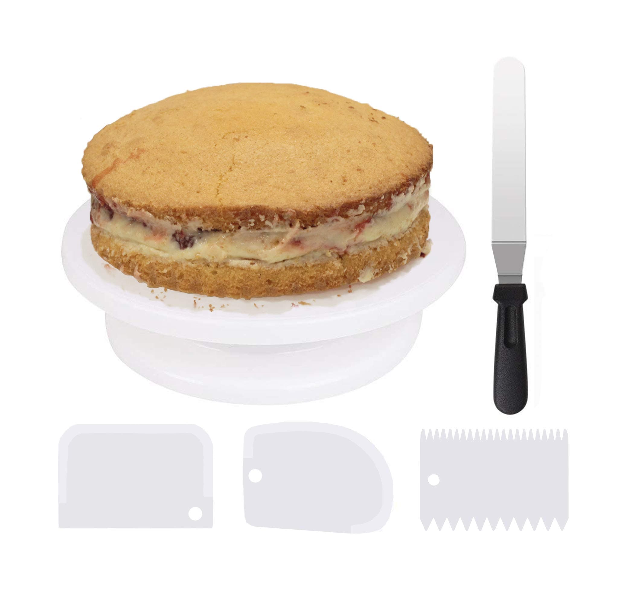 Professional Dessert Decorating Cake Turntable Stand/Plate, Rotating 360º Includes 3 Icing Combs and a Stainless Steel Spatula Knife- Good for Baking, Pastries and Icing Patterns