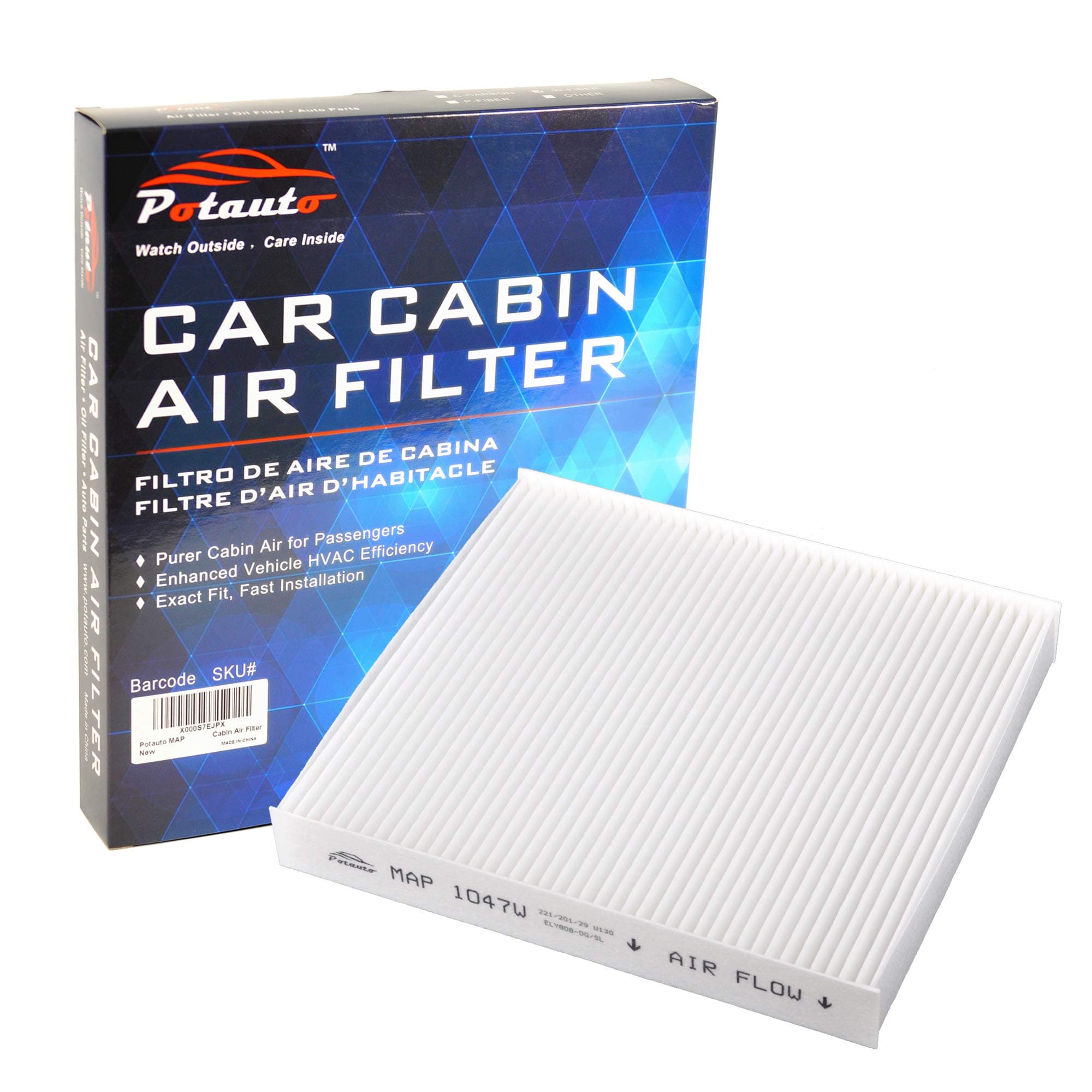 Potauto MAP 1047W Cabin Air Filter Replacement compatible with HONDA CR-V, INSIGHT，LEXUS GS F, GS TURBO, GS200T, GS350, GS450H, IS TURBO, IS200T, IS300, IS350, RC F, RC TURB