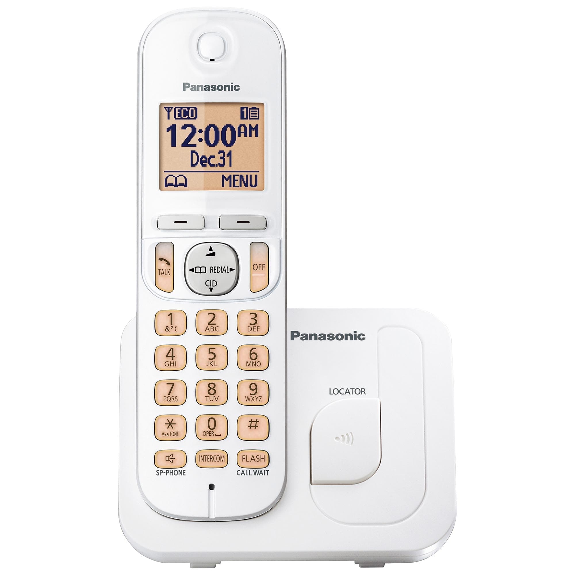 Panasonic - Cordless Phone, 1.6 Inch Backlit Display, Call Blocking, Speaker, 10 Hours Talk Time, 1 Earphone - KX-TGC200W (White)
