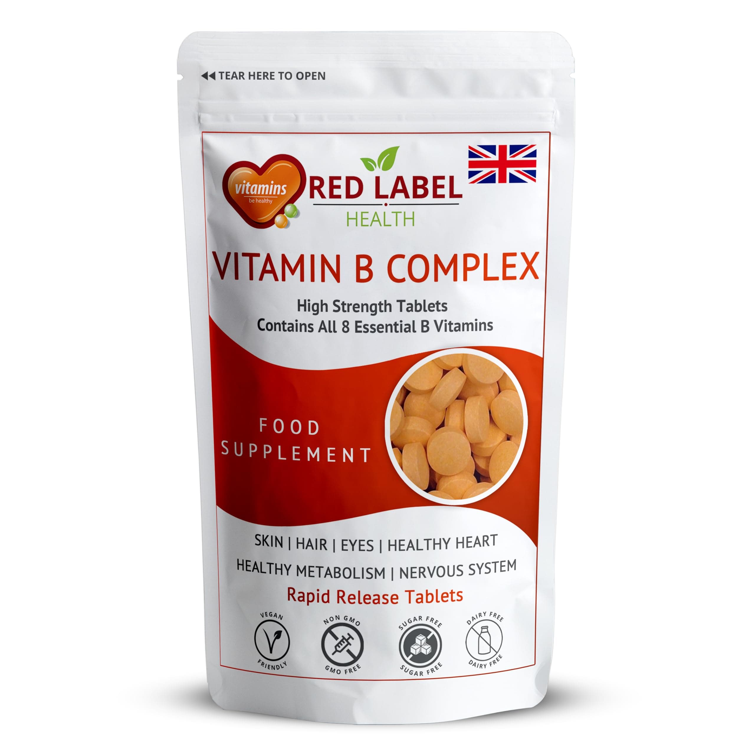 Vitamin B Complex High Strength 60 Tablets (2 Months Supply) - B1, B2, B3, B5, B6, B12, Biotin & Folic Acid for Men & Women, Vegan & Vegetarian-Friendly