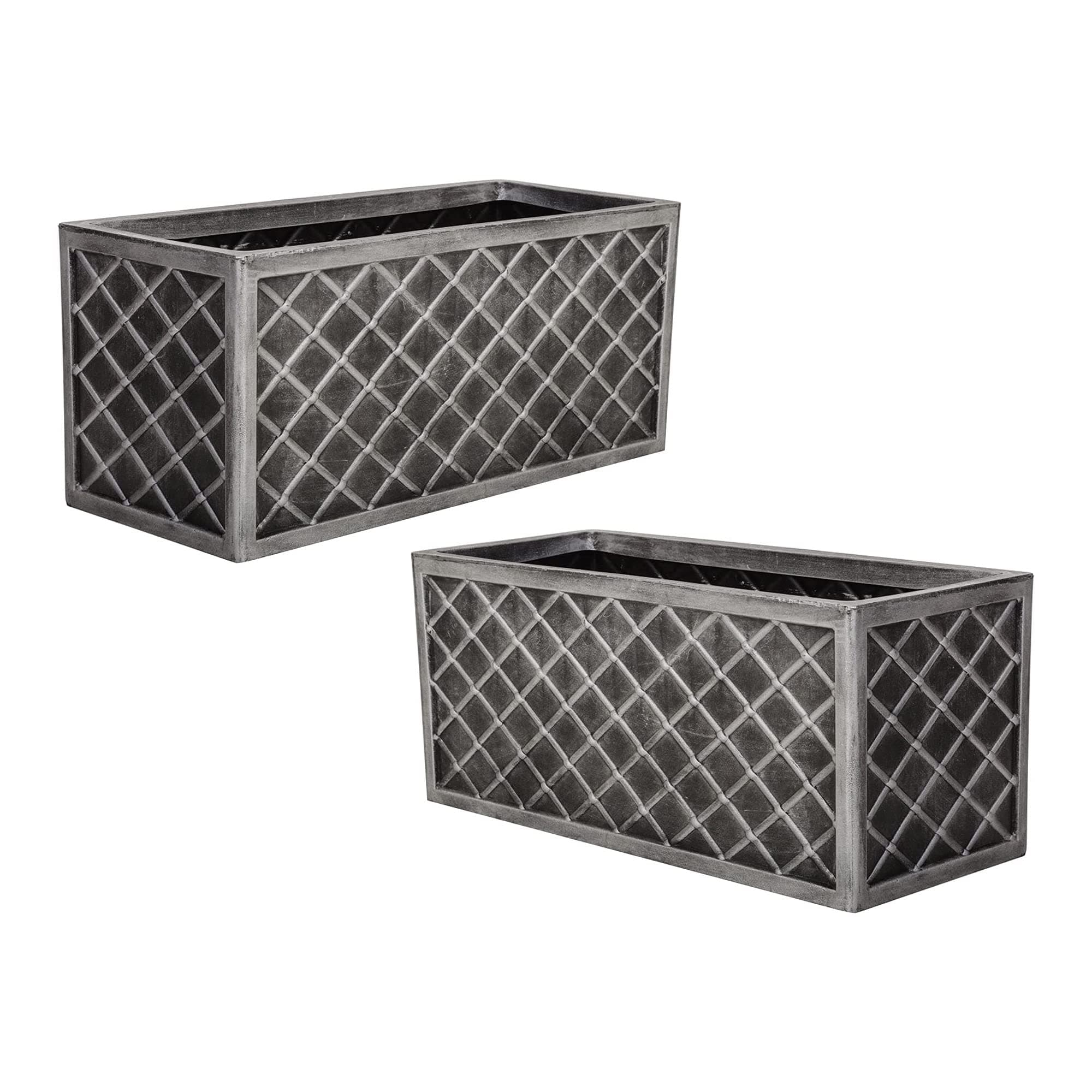 STAR SUPPLIES Plastic Rectangular Long Large 70cm Lazio Trough Pewter Planter For Outdoor Garden Plants Flowers (2 Lazio Planters)