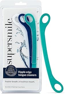 Ripple Edge Tongue Cleaner, Ergonomic Reusable Tongue Scraper, 3 Count