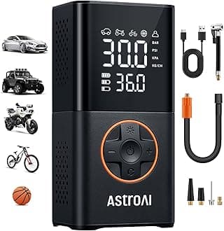 AstroAI Wireless Electric Air Pump, Portable Battery Bicycle Pump with All Valves, LED Light, Rechargeable Tyre Pump for Bicycle, E-Bike, Car, Motorcycle, Balls, Black