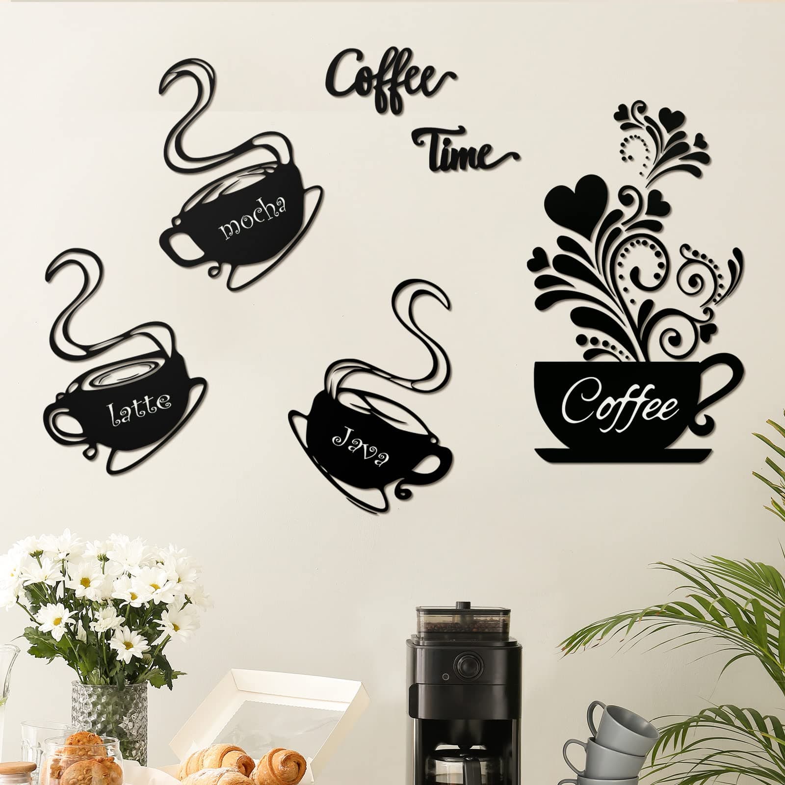 Coffee Decorations for Kitchen Coffee Wall Stickers Kitchen Stickers Wall Decor Black Coffee Decor Kitchen Wall Decals Coffee House Cup Mug Latte Java Mocha Wall Art Home Decor for Coffee Bar Station