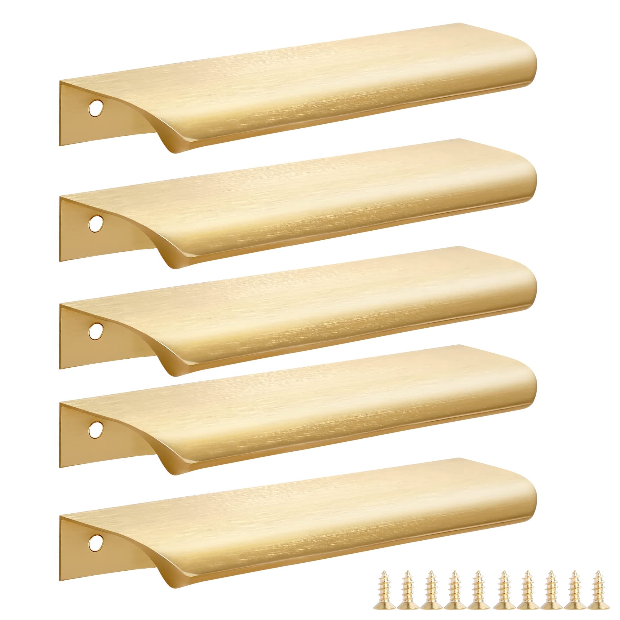 Malimali 5 Pack Modern Aluminum Cabinet Handles - Gold Finger Edge Pulls, 6" Brushed Brass Closet Door Pulls