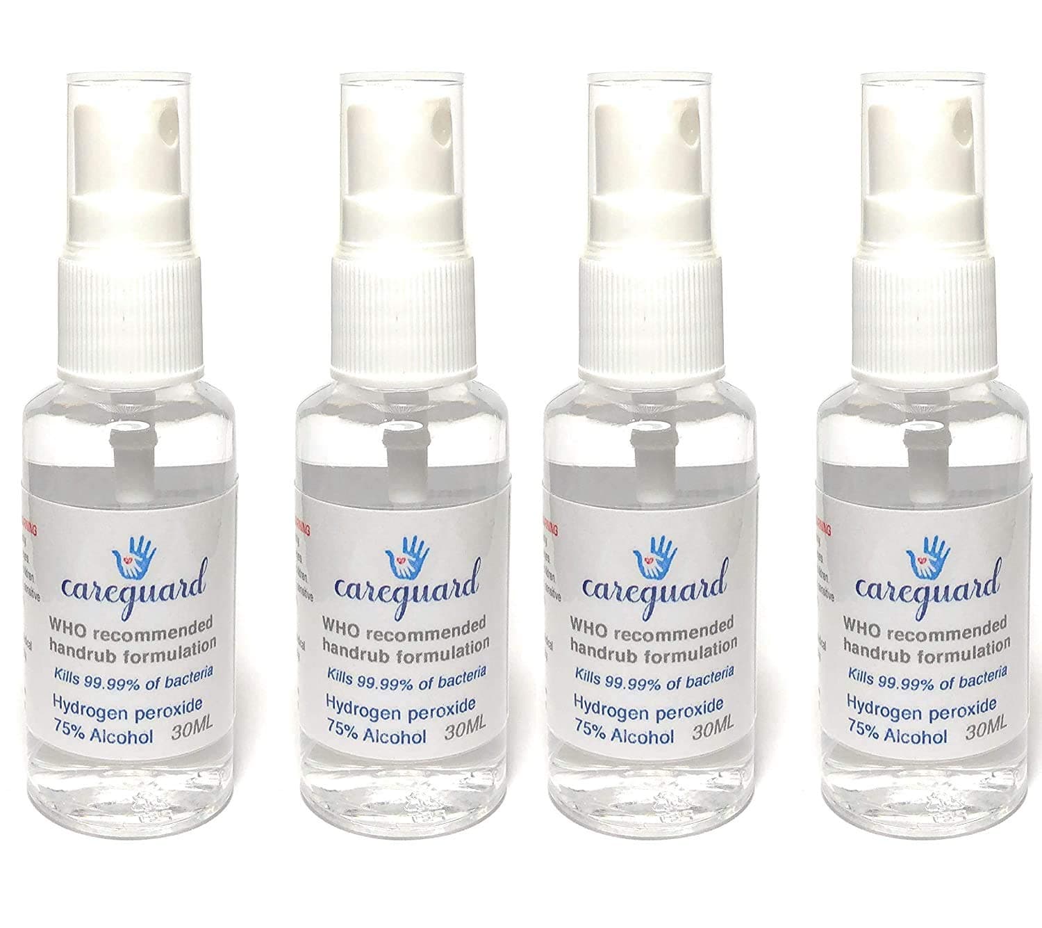 Hand & Surface Sanitiser Spray - 4 x 30ml - 75% Alcohol | Kills More Than 99.99% of all Known Bacteria Tea & Peppermint Scent