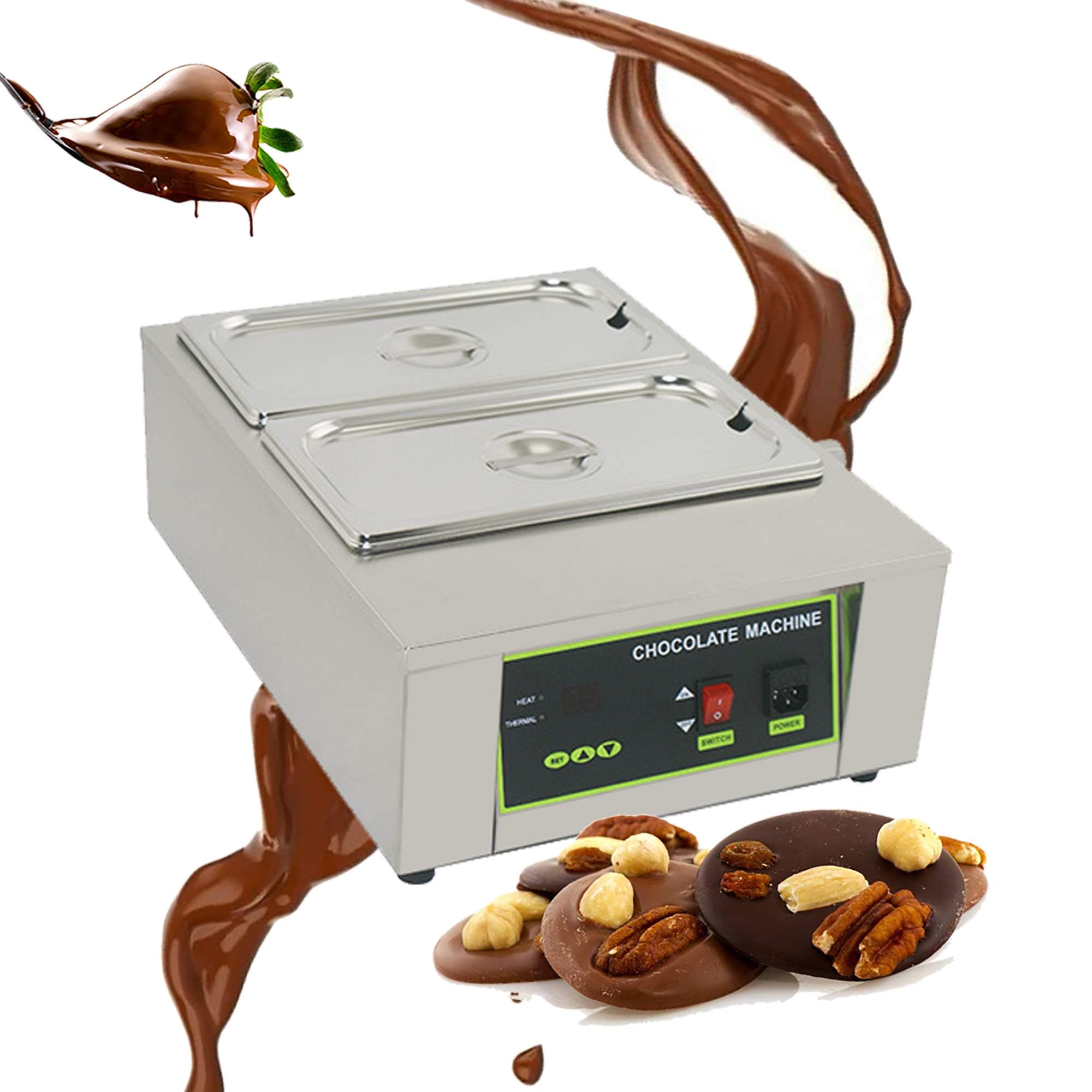 Commercial Chocolate Tempering Machine - Digital Control 0~90°C Chocolate Melter Pots Melting Machine Double Cylinder Knob Control（110V/230V）