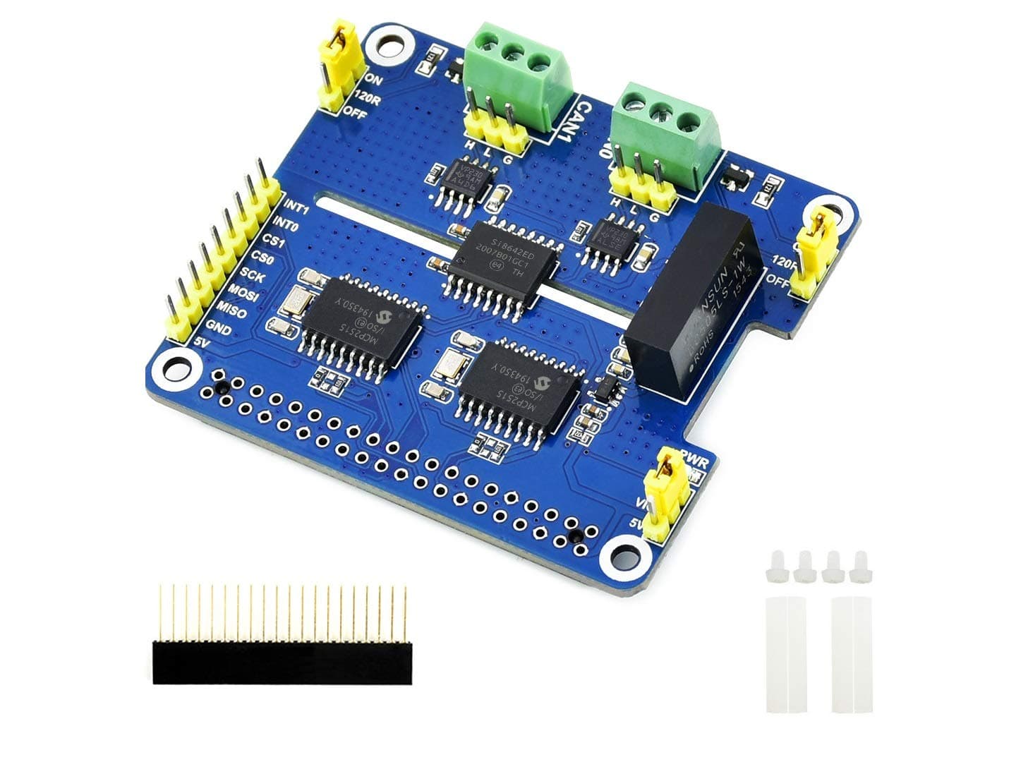 Waveshare 2-Channel Isolated CAN Bus Expansion HAT Compatible with Raspberry Pi/Arduino/STM32,2-CH CAN HAT with MCP2515 + SN65HVD230 Dual Chips Solution,Multi Onboard Protection Circuits