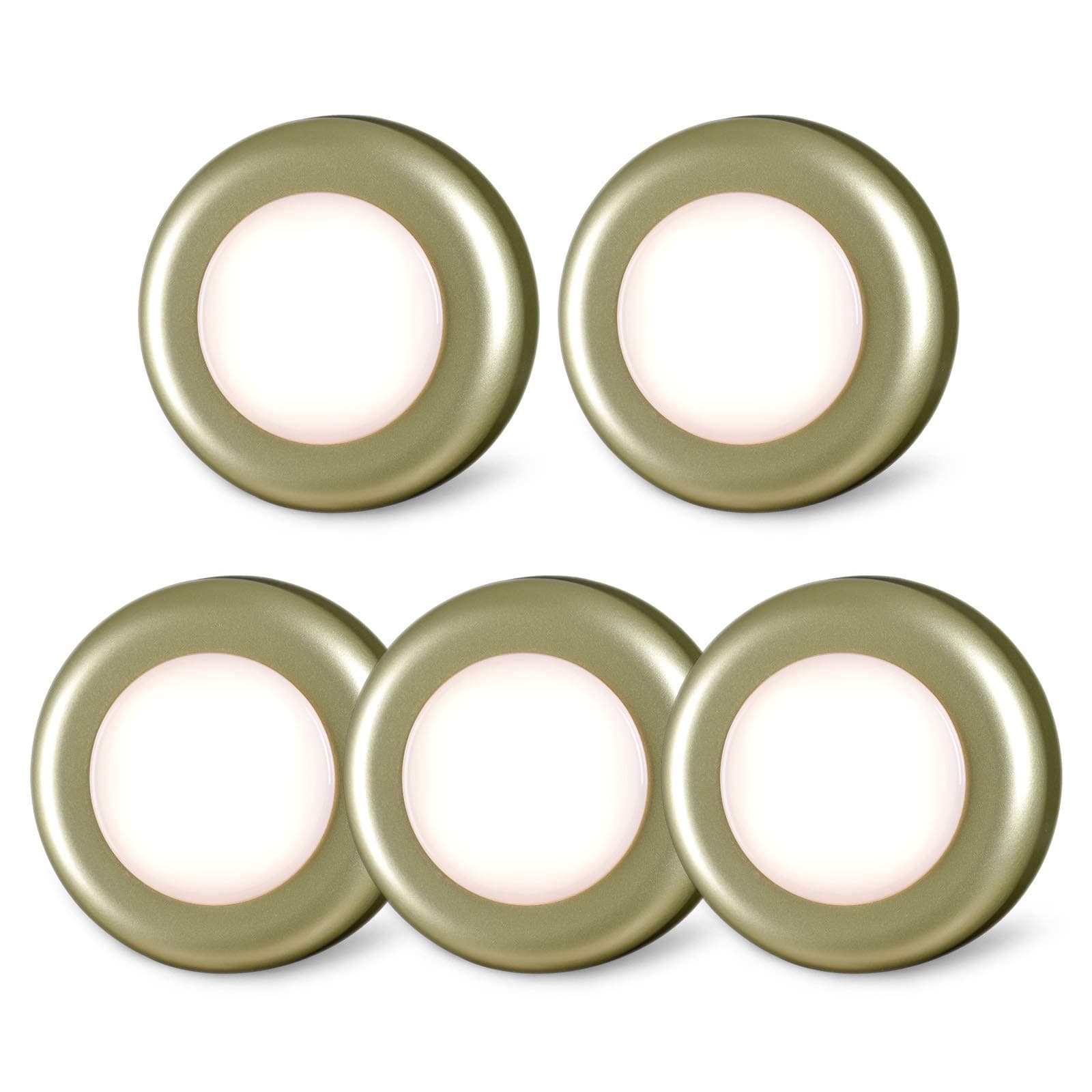 5 Pack 2.8” Push Tap Lights, Stick on Touch Puck Lights AAA Battery Operated, LED Sticky Button Lamps for Classroom, Kitchen, Under Cabinet, Closet (Golden, Warm White)