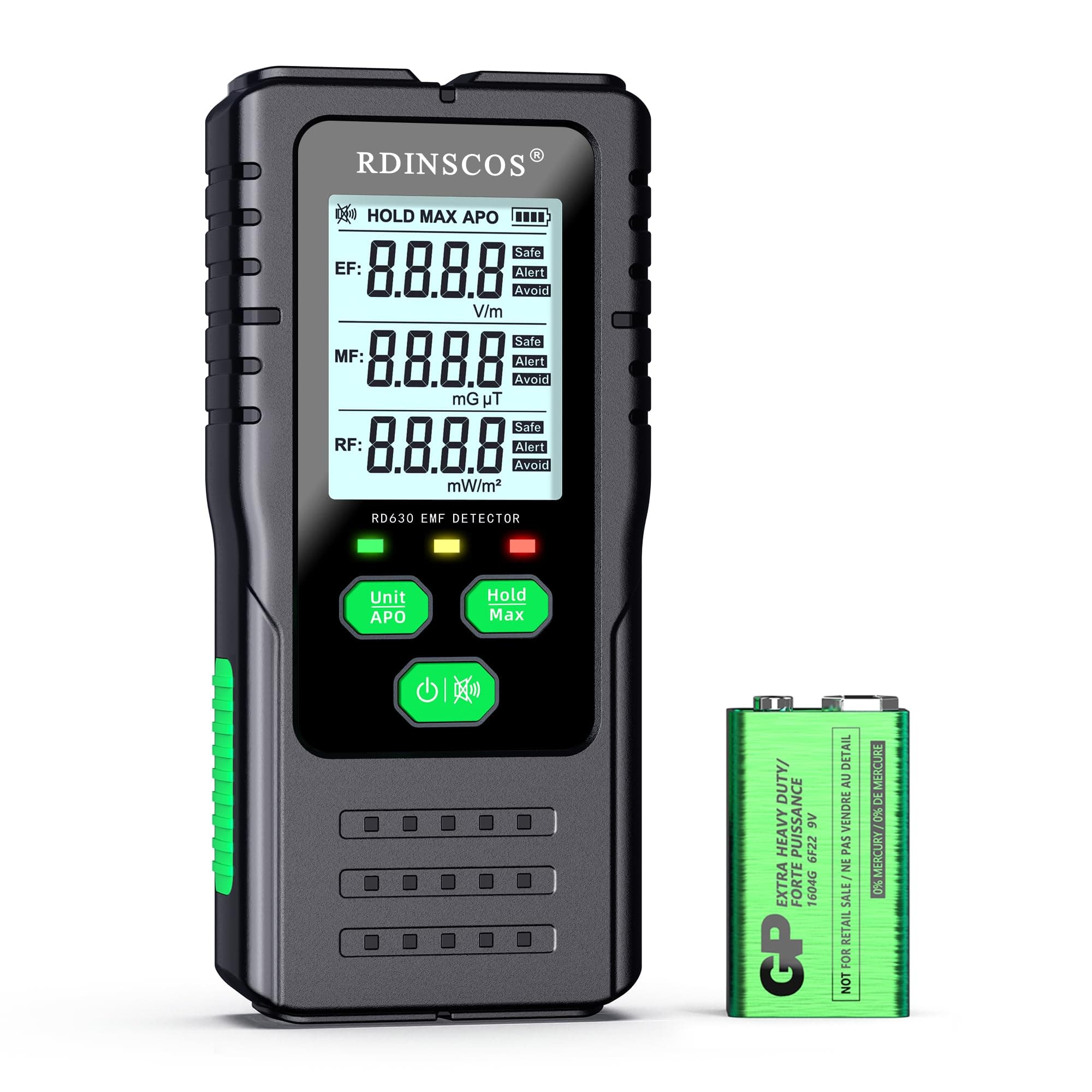 RDINSCOS EMF Meter, Rechargeable Digital Electromagnetic Field Radiation Detector Hand-held Digital LCD EMF Detector, Great Tester for Home EMF Inspections, Office, Outdoor and (RD630)