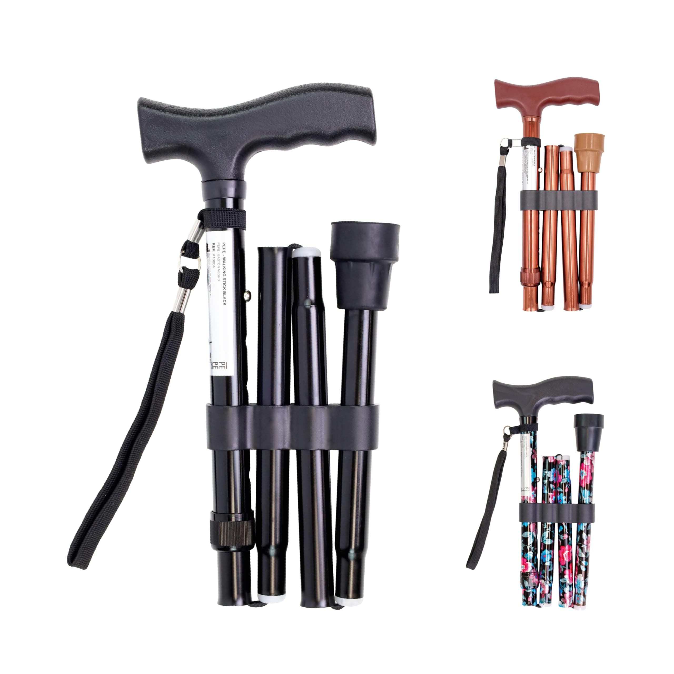 PEPE Mobility Foldable Walking Stick for Women and Men, Adjustable Height, Left Or Right Handed, Non-Slip Rubber Tip, Unisex