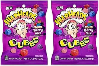 WARHEADS Berry Cubes - Sour, Sweet Berry Mix - Wildberry, Cloudberry, Blueberry, & Sourberry Flavors - 4.5 oz. Bags - 2 Pack