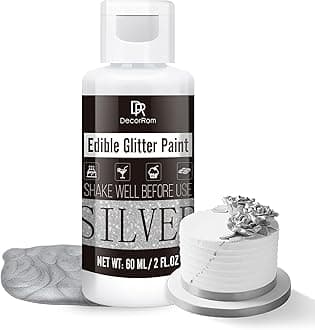 Edible Glitter Paint - 2 fl.oz Metallic Edible Cake Paint for Cake Decorating, Baking, Cupcakes, Candy - Food Grade Shimmer Art Decorative Paint Liquid Luster Dust for DIY Cookie, Fondant (Silver)