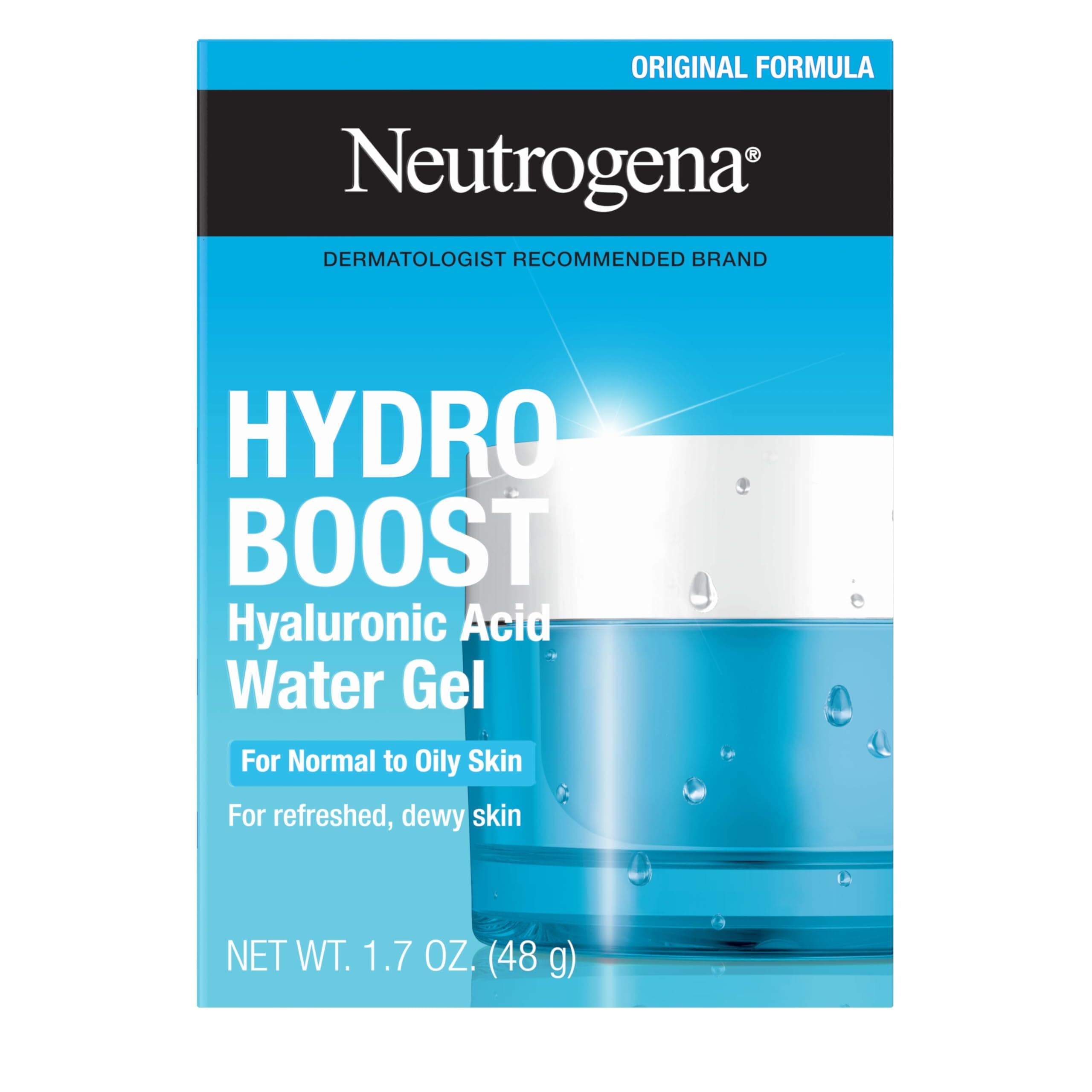 Neutrogena Hydro Boost Water Gel, 24 Hr Hydration for Normal/Oily Skin, Signature Fragrance, Face Moisturizer with Hyaluronic Acid, Skin Care for Juicy, Deeply Hydrated Skin, 1.7 oz