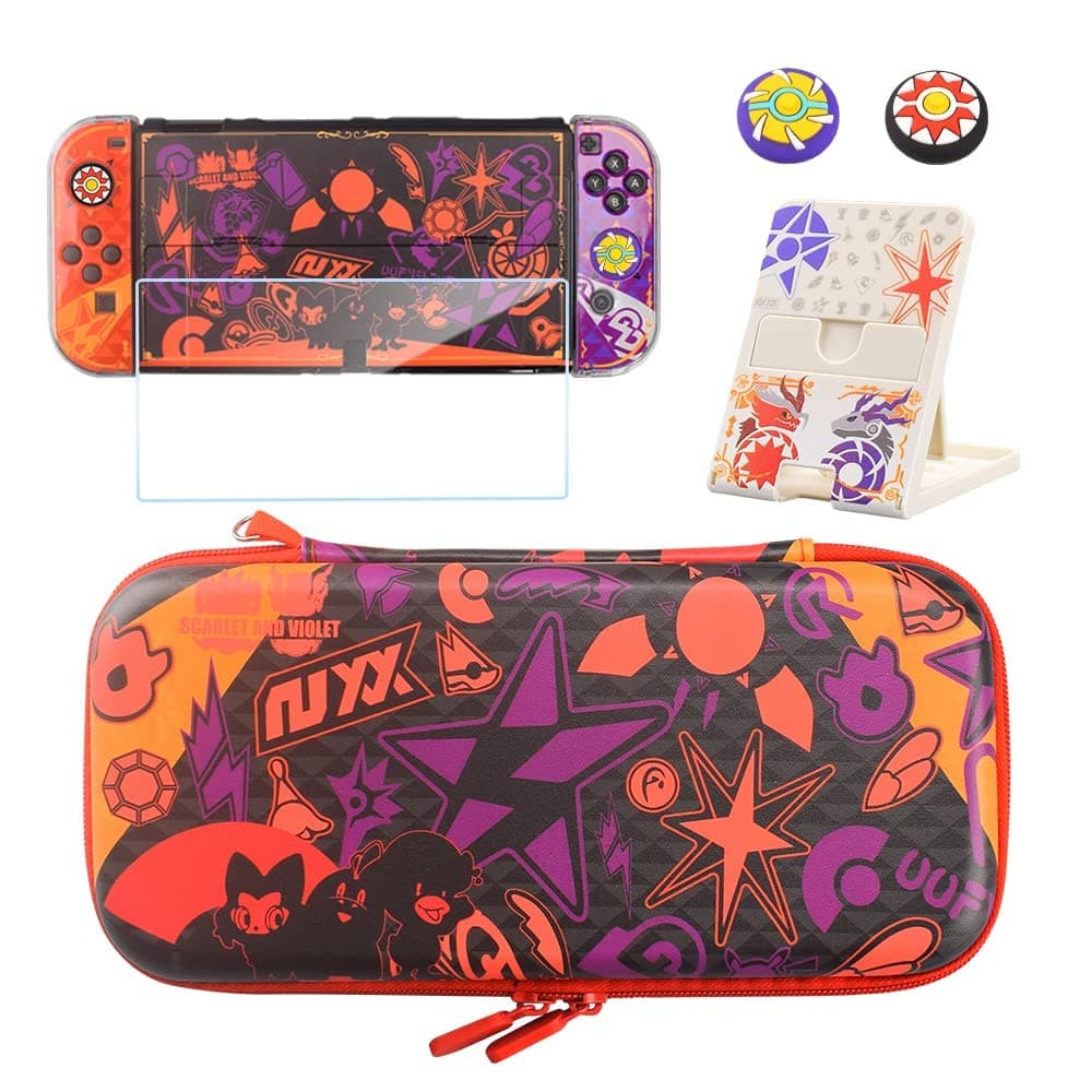 Carrying Case Compatible with Nintendo Switch Oled,Switch Oled Case Cover with Screen Protector,Playstand,Thumb Grip Caps for Nintendo Switch Oled.