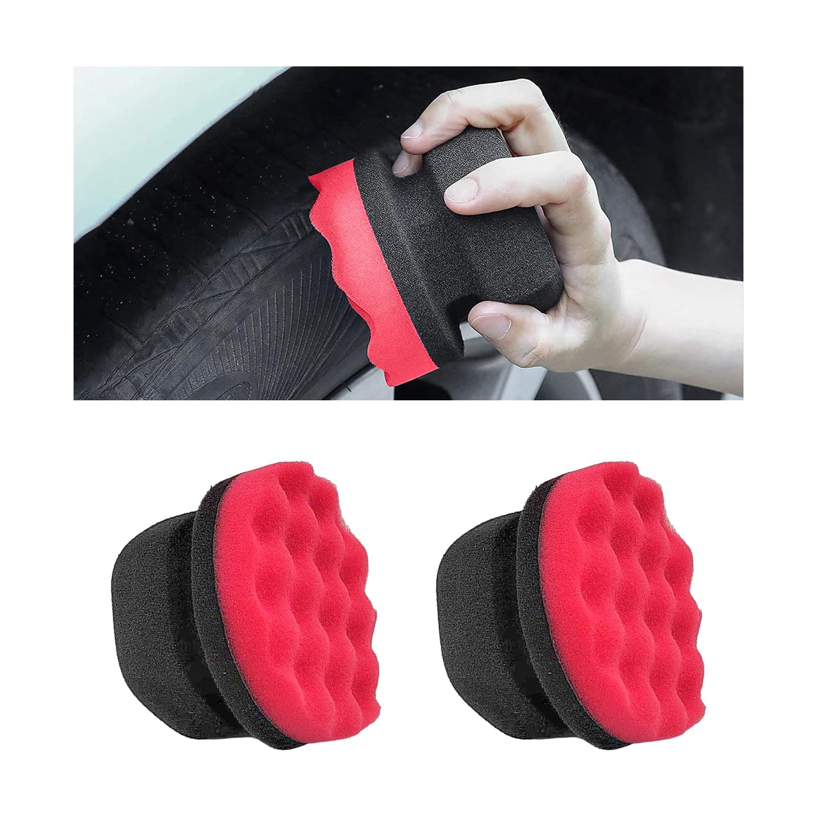 KVAEY 2 PCS Tire Dressing Applicator Pads, Reusable Hex Grip Tire Shine Applicator Polishing Sponge Pads, Wheel Tire Shine Detailing Foam for Most Vehicles, Car Accessories (Red, 3.15")