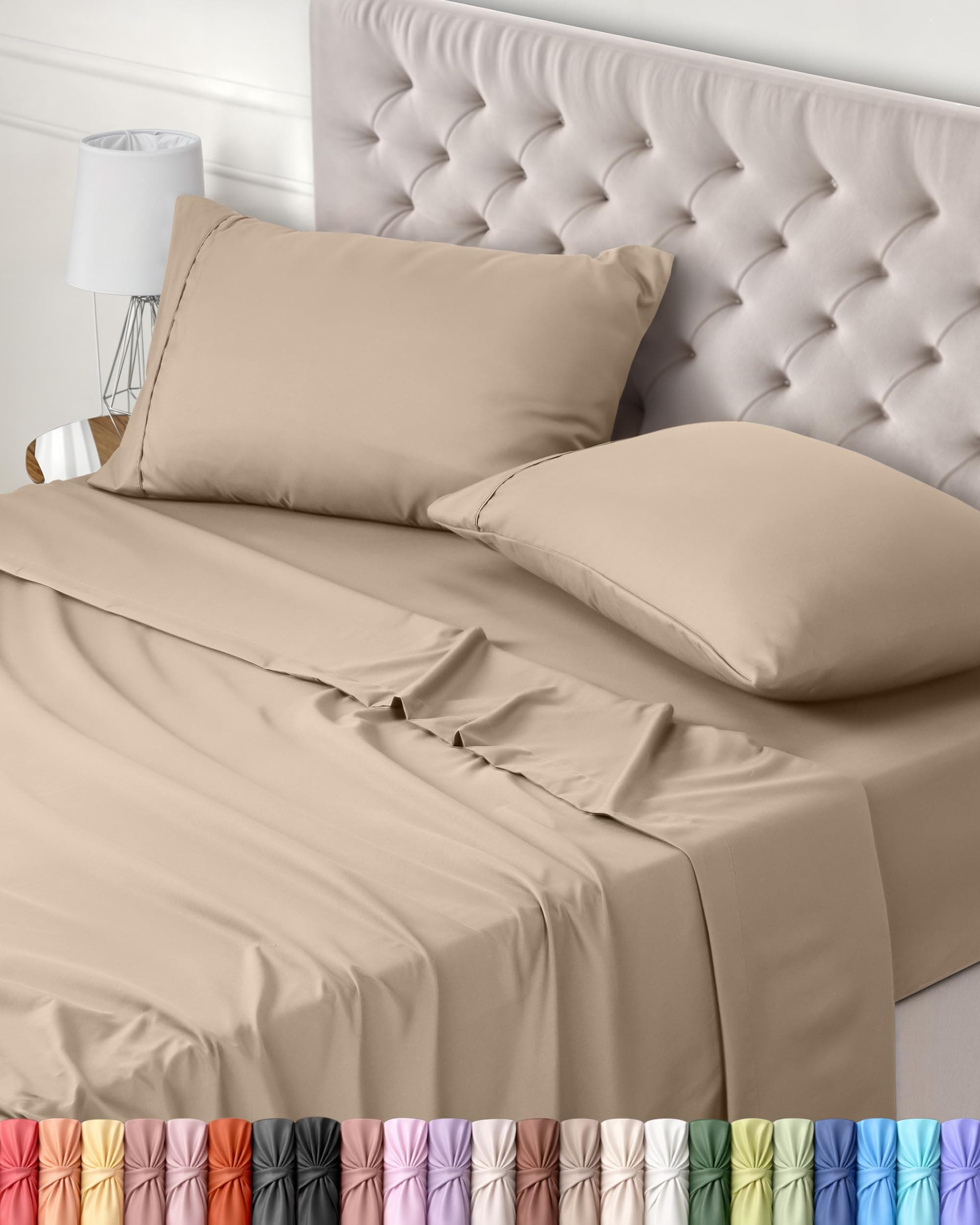 Utopia Bedding Bed Sheet Set Double, Beige, 4 Piece – Fitted Sheet, Flat Sheet with 2 Pillow Cases 50x75 – Wrinkle, Shrinkage & Fade Resistant – Oeko-Tex Certified, Polyester Microfiber Fabric