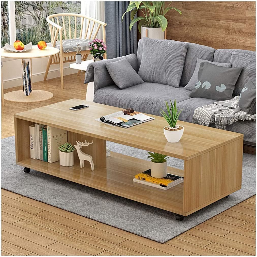 Lukzer Engineered Wooden Center Table with Wheels Open Storage Desk (CT-003/Light Oak) DIY (Do It Yourself) (80 x 40 x 40Cm)
