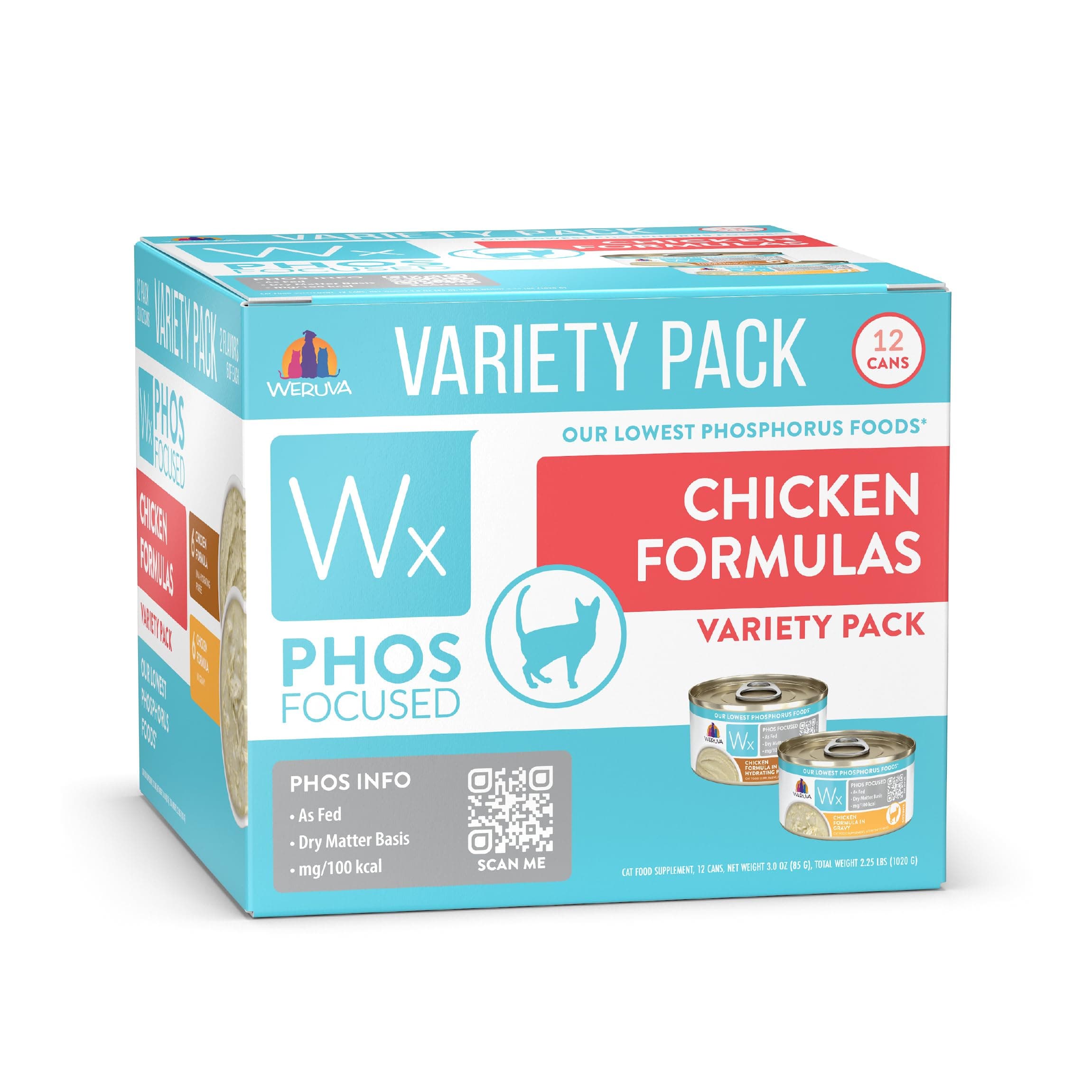 Wx Phos Focused, Chicken Formulas Variety Pack, 3oz Can (Pack of 12)