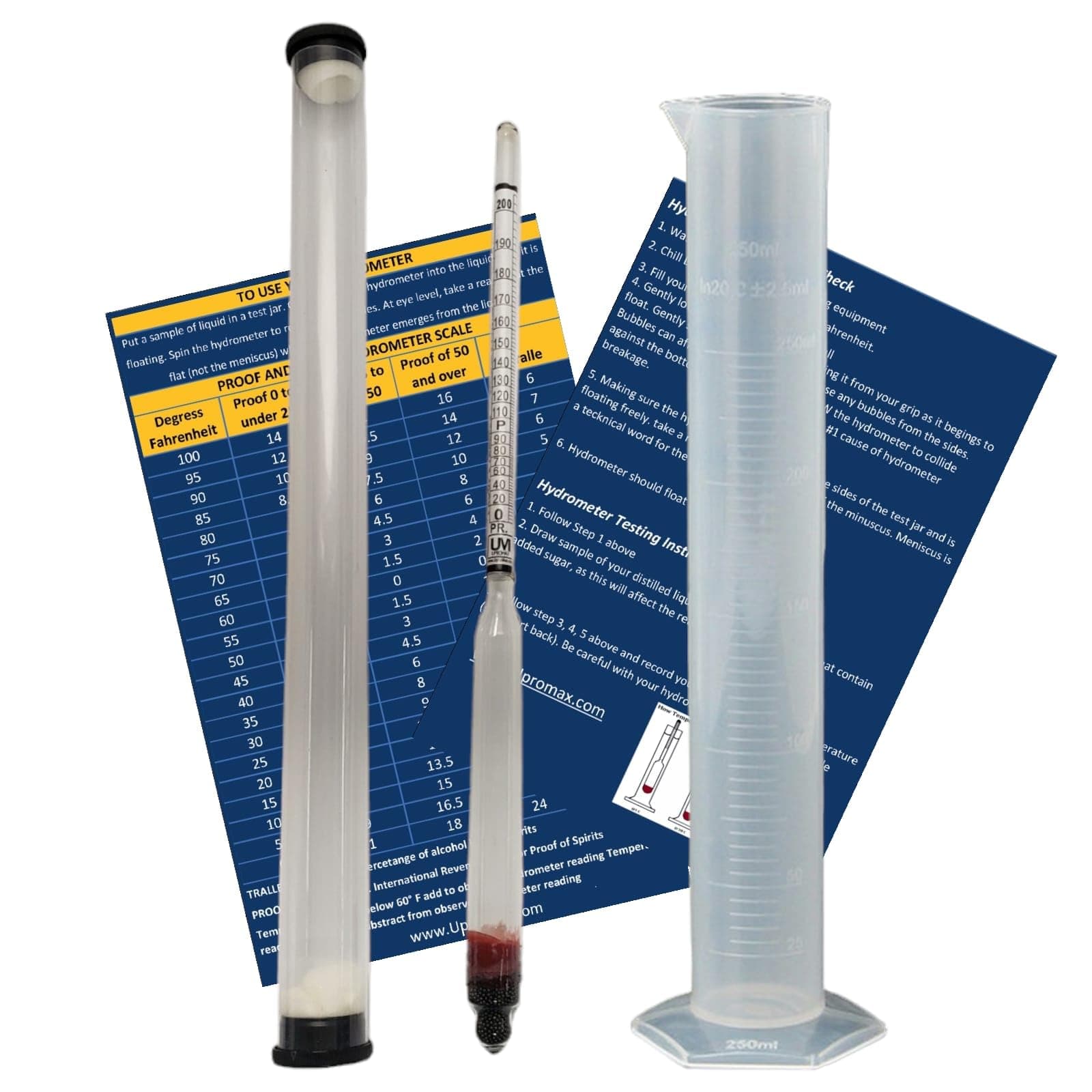 Hydrometer 0-200 Proof & Tralle Alcohol Meter Distilling Set with Case and Jar Test Liquor Moonshine Proofing Spirits Homebrew Alcohol Meter