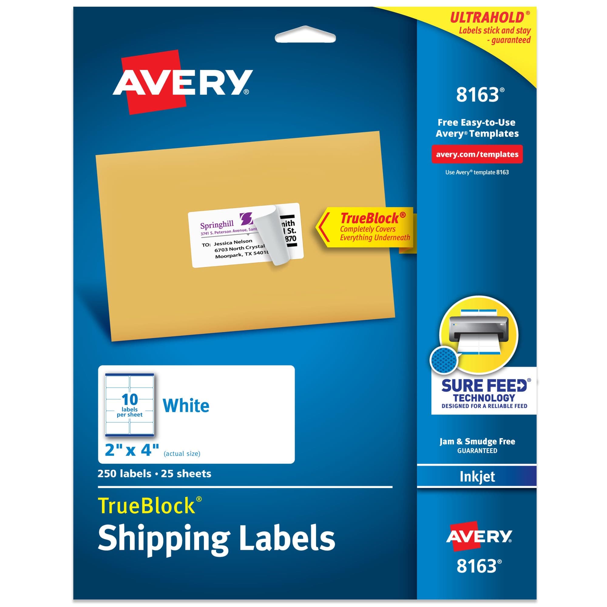 2" x 4" Shipping Labels, 250 Count, White, Inkjet Printers, TrueBlock, Permanent Adhesive