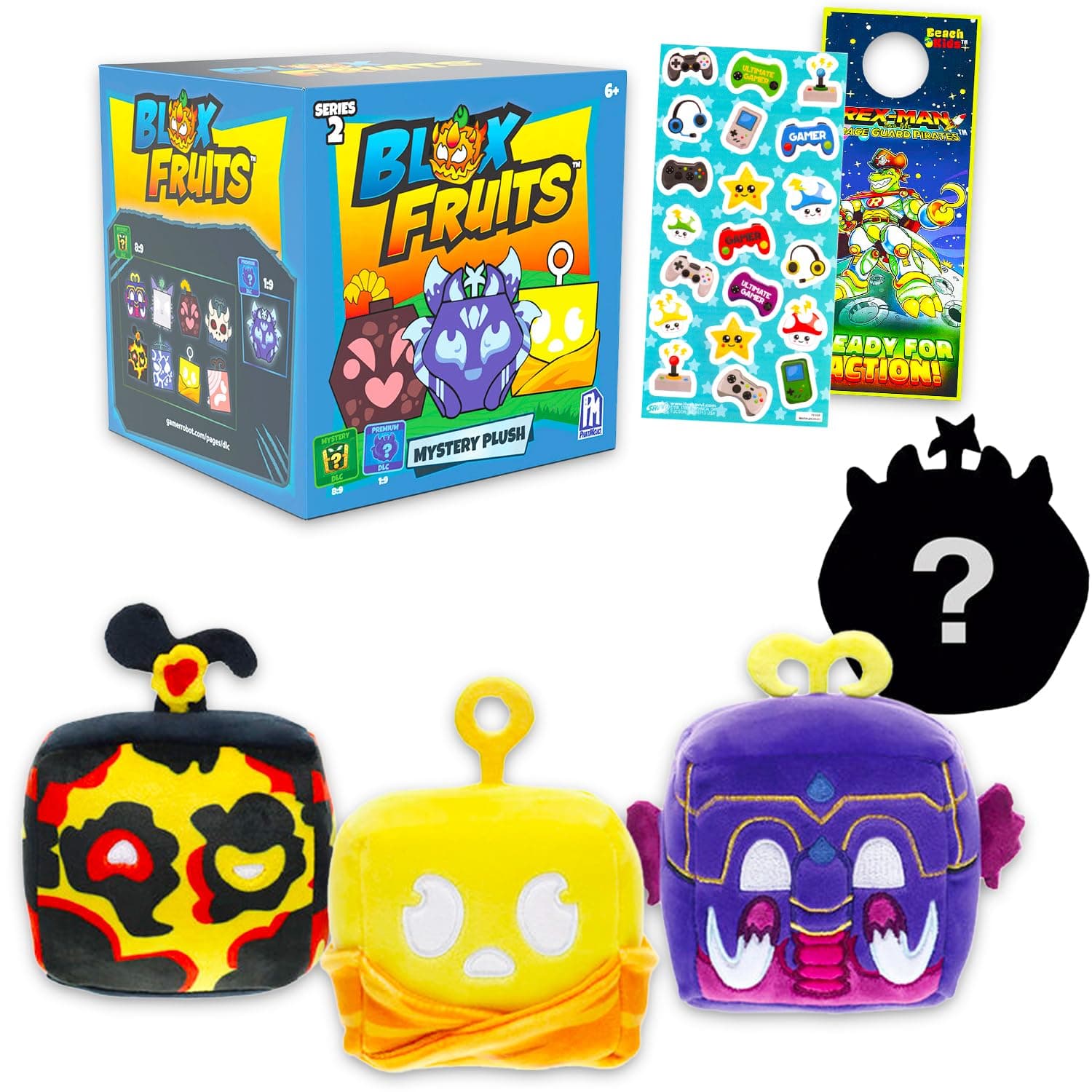 Blind Box Set - Mystery Plushie Bundle with Random Collectable Series 2 Video Game Mini Plush Figure Plus Stickers, More | Blox Fruits Party Favors, Supplies