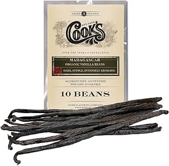 10 Organic Madagascar Whole Vanilla Beans, Grade A Pods, Premium Vanilla Beans for Making Extract & Baking - Cook’s