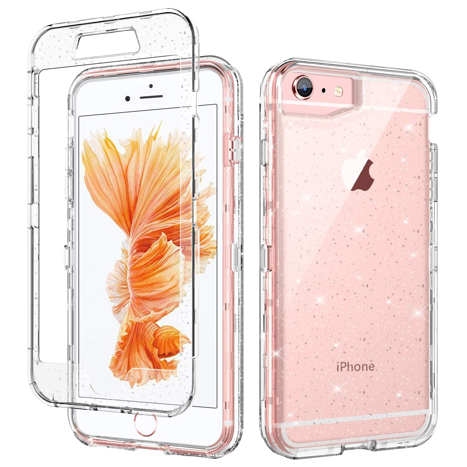 GUAGUA iPhone 6 Plus Case iPhone 6S Plus Case Glitter Bling Clear Crystal Shiny Cover for Girls Women Three Layer Hybrid Hard PC Soft TPU Shockproof Protective Phone Case for iPhone 6 Plus/6S Plus