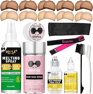 Wig Accessory Essentials Kit Lace Front Wig Glue & Remover, Wig Caps, Elastic Band, Hair Wax Stick, Edge Control, Edge Brush, Hair Shear Dermaplanning Razor Tool and Edge Scarf - 29PCS